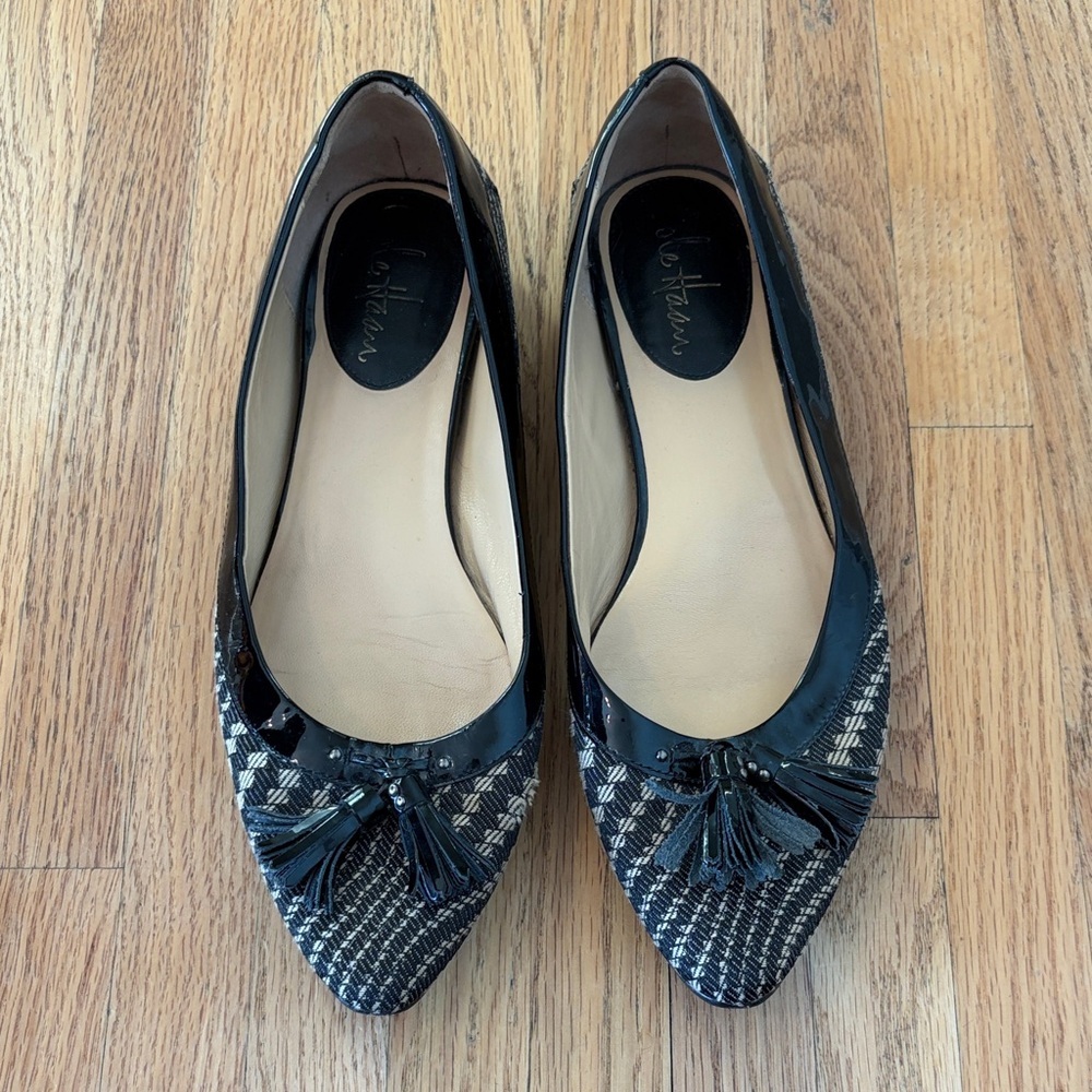 Cole Haan Black and Cream Tassel Flats